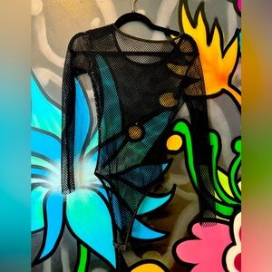 Black mesh bodysuit sheer